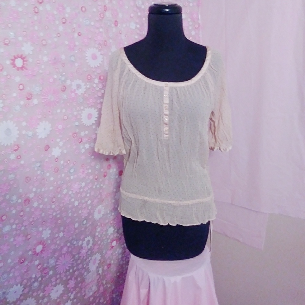 Sheer pink top (w/brown polka dots)